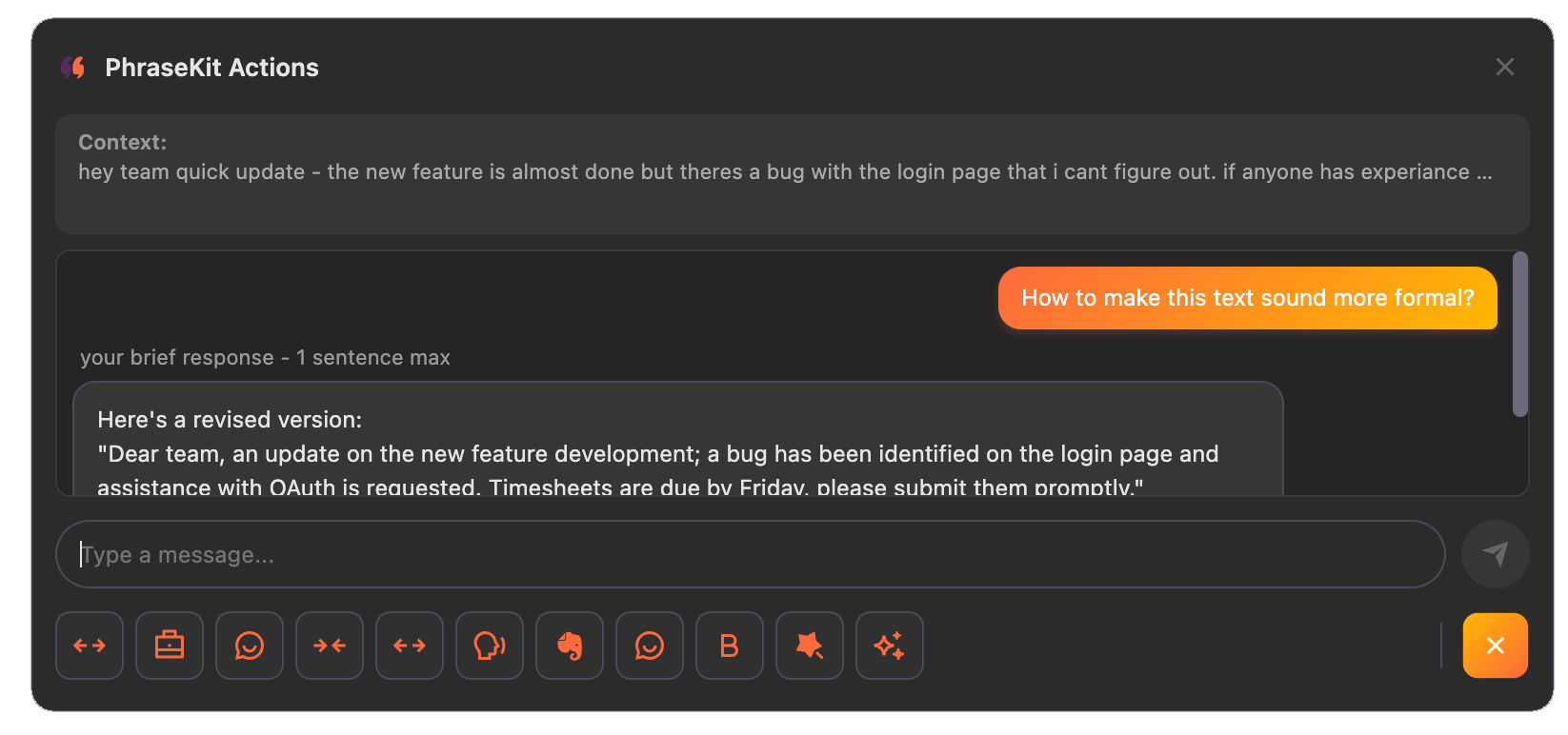 Chat mode in PhraseKit with AI conversation